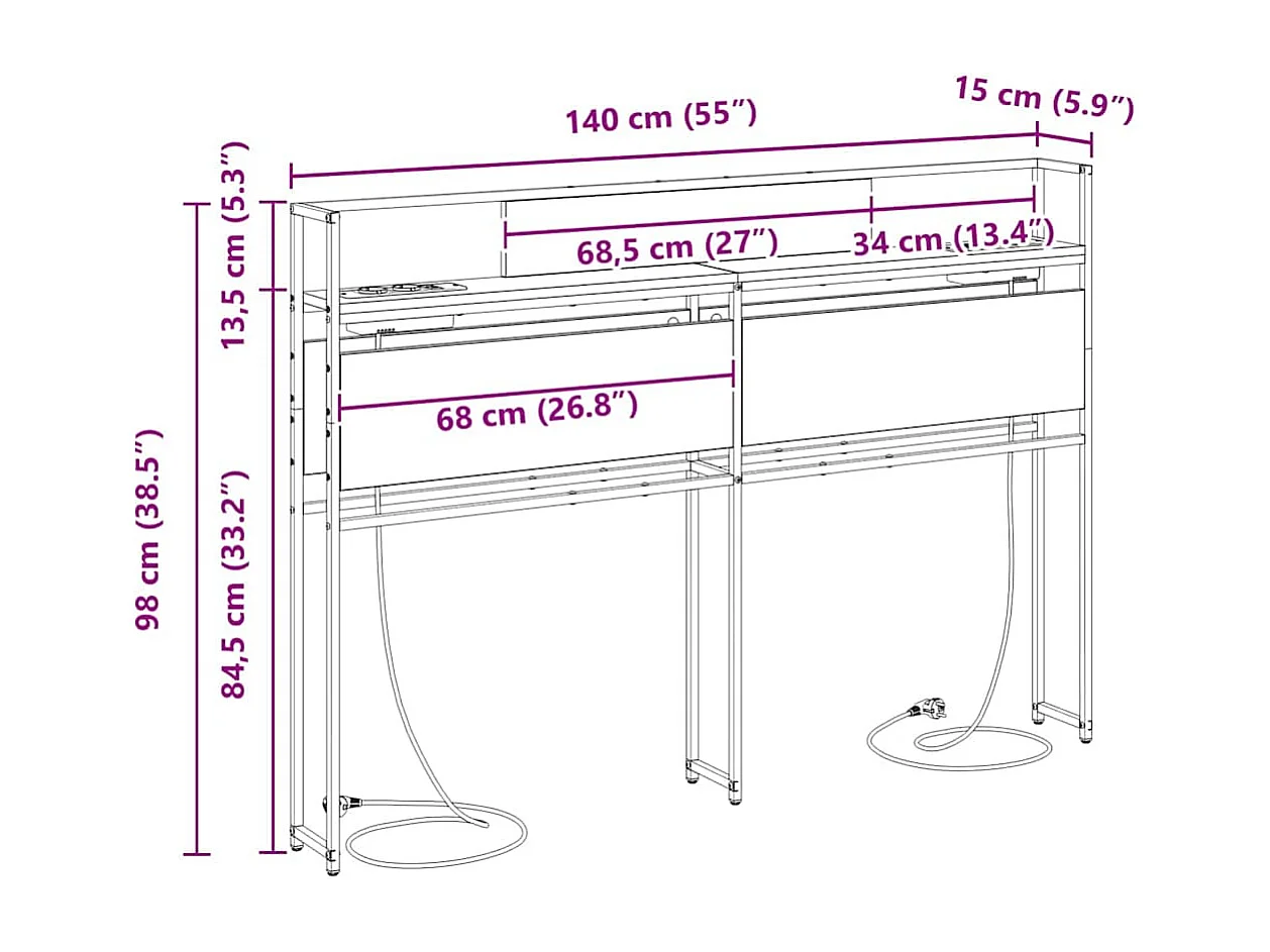 Mueble cabecero con almacenamiento | Cabecera de almacenamiento con estante Marrón roble 140 cm