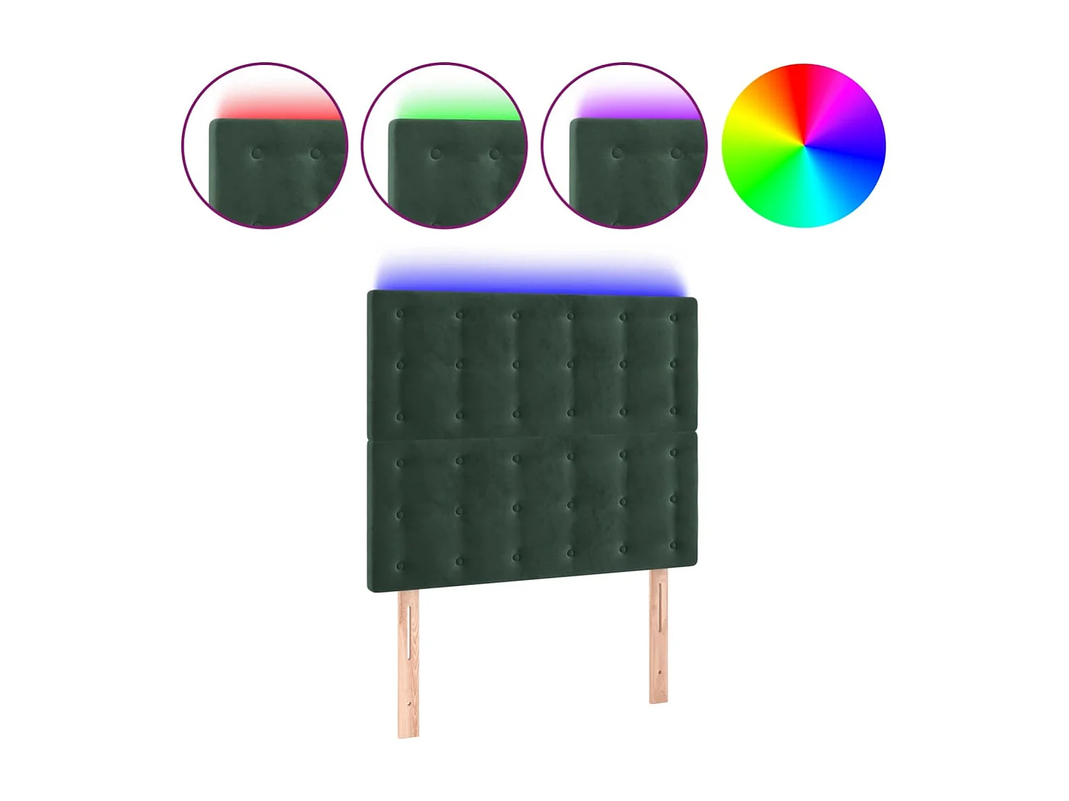 Cabecero | Cabezal de Cama | Mueble cabecero con luces LED terciopelo verde oscuro 80x5x118/128 cm