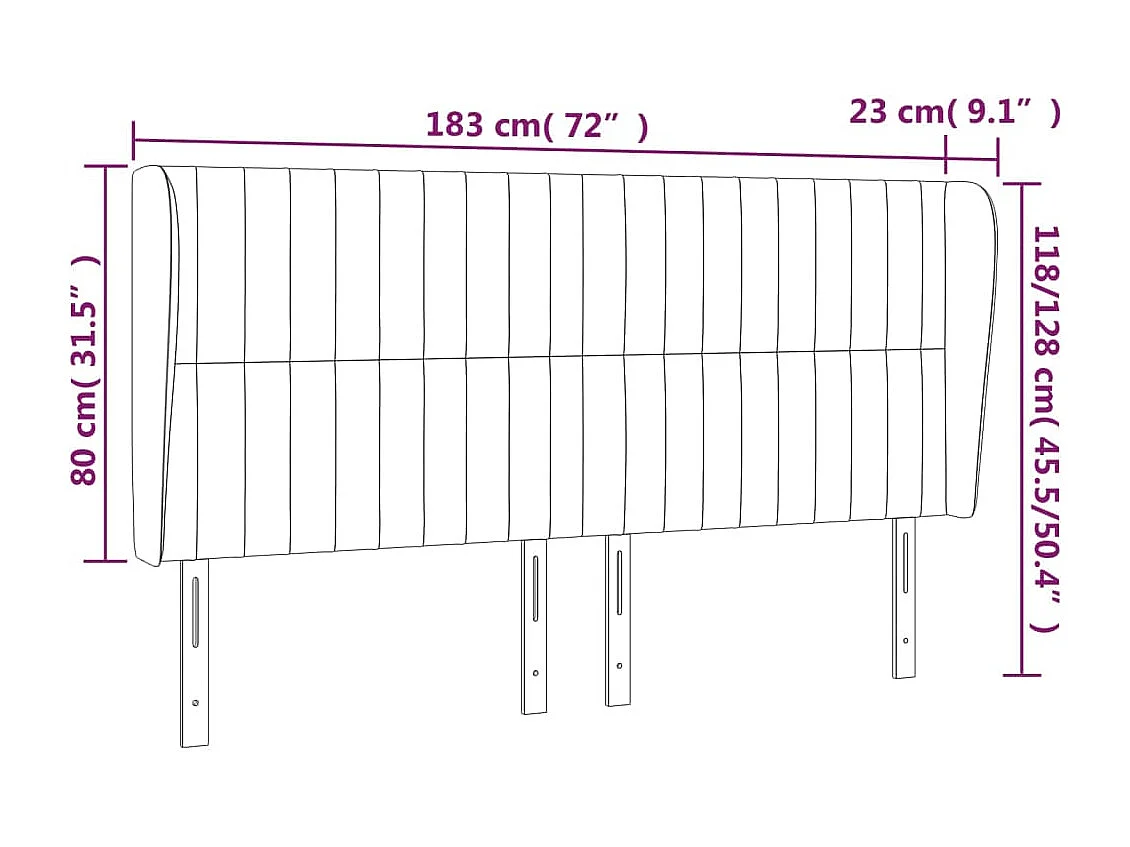 Tête de Lit | Panneau de tête pour lit Moderne avec oreilles Gris foncé 183x23x118/128 cm Tissu