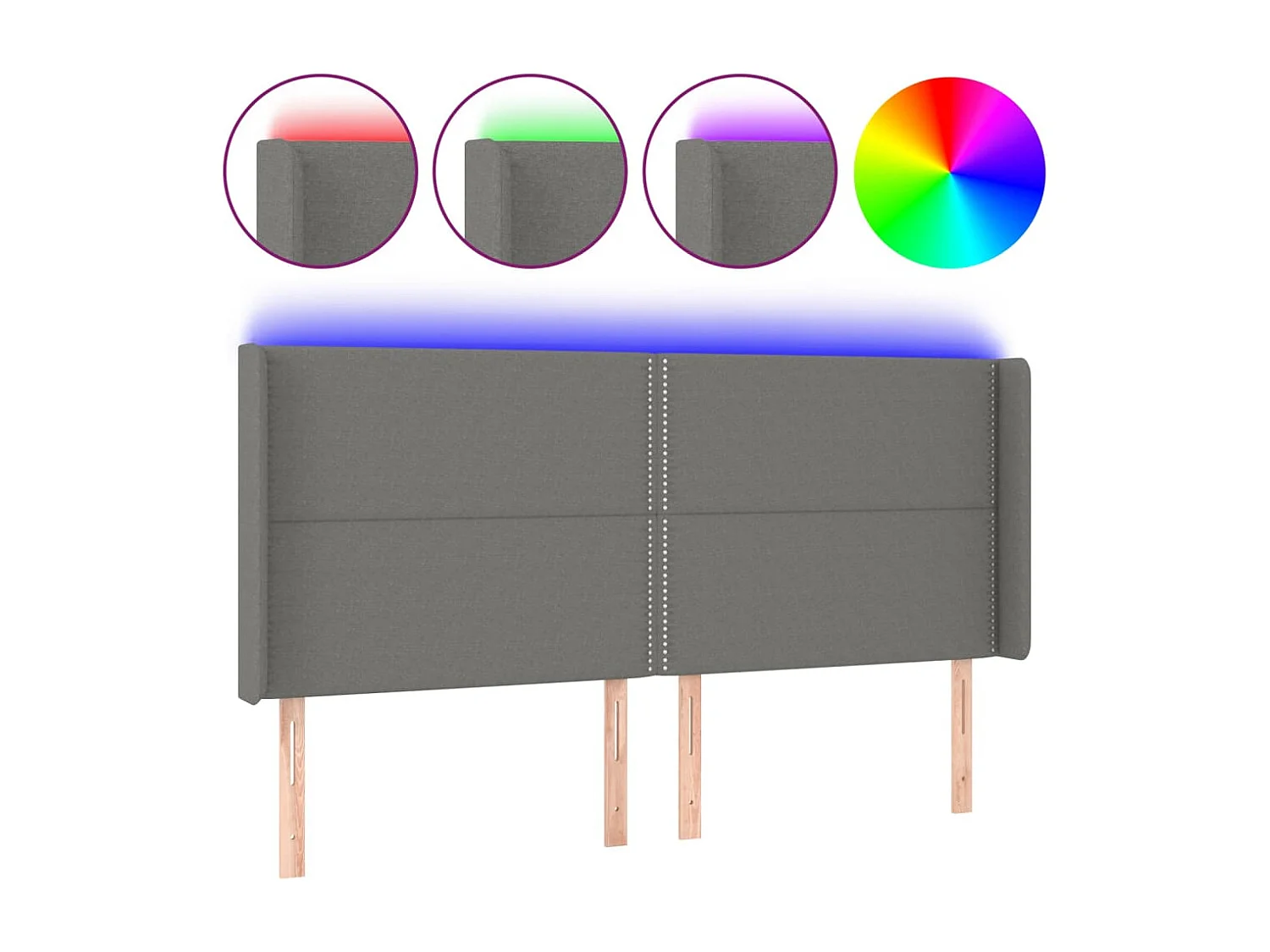 Mueble cabecero | Cabezal de cama | Cabecero con LED de tela gris oscuro 203x16x118/128 cm