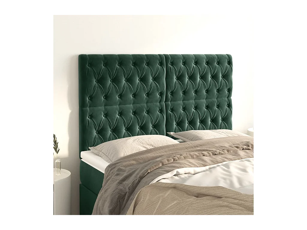 Têtes de lit | Panneaux de tête pour lit Moderne 4 pcs Vert foncé 80x7x78/88 cm Velours