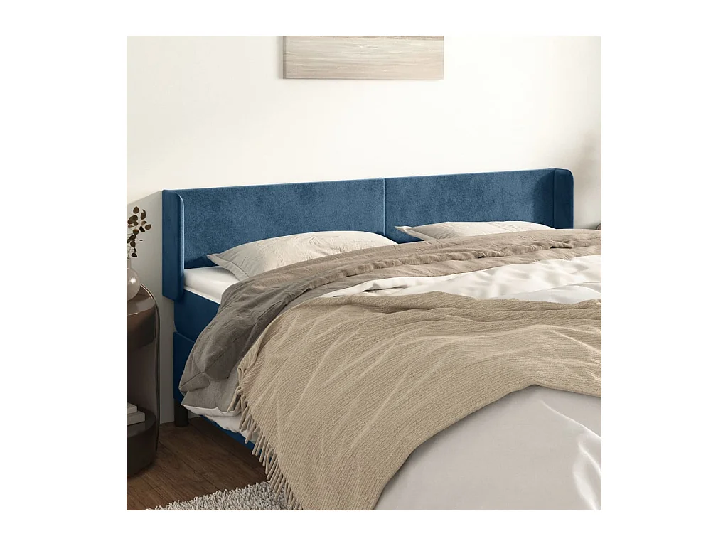 Tête de Lit | Panneau de tête pour lit Moderne avec oreilles Bleu foncé 183x16x78/88 cm Velours