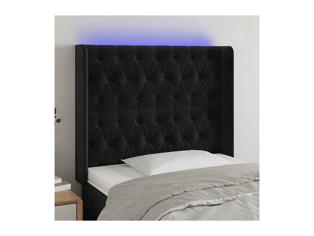 Tête de Lit | Panneau de tête pour lit Moderne à LED Noir 93x16x118/128 cm Velours