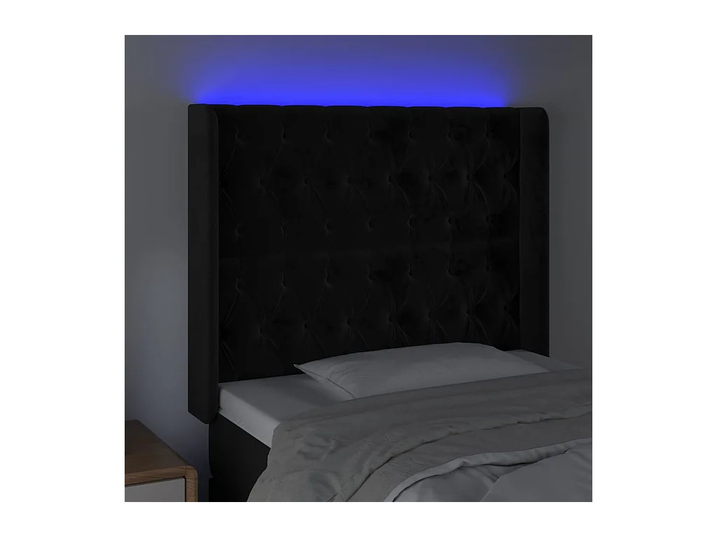 Tête de Lit | Panneau de tête pour lit Moderne à LED Noir 93x16x118/128 cm Velours
