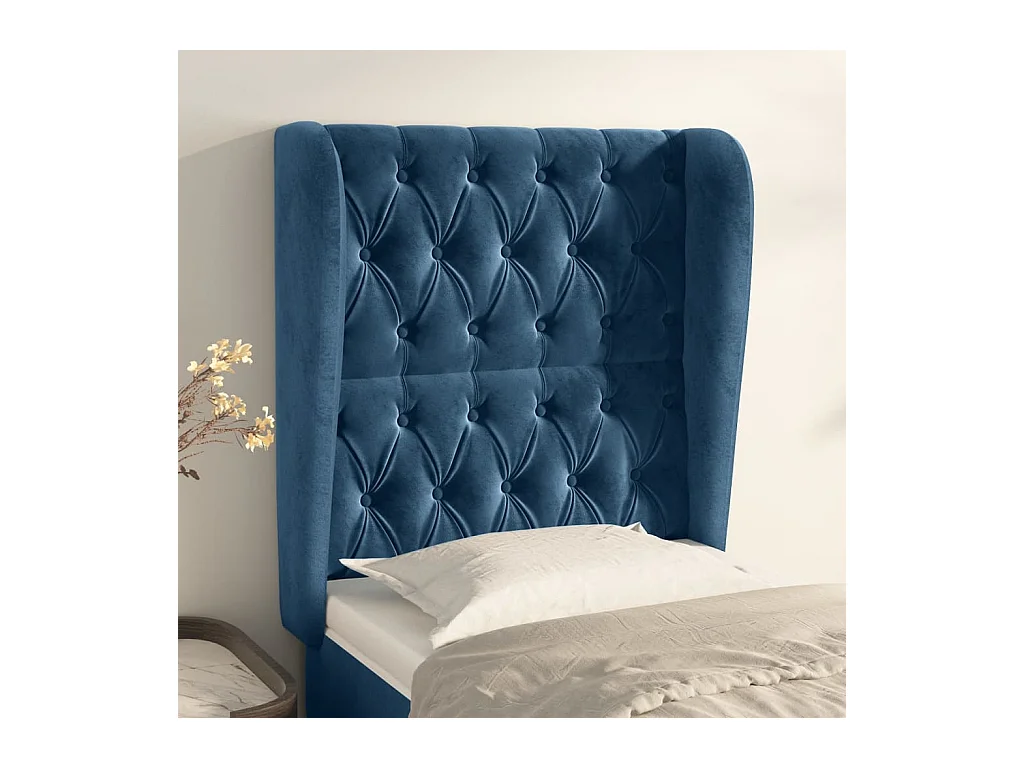 Tête de Lit | Panneau de tête pour lit Moderne avec oreilles Bleu foncé 83x23x118/128 cm Velours