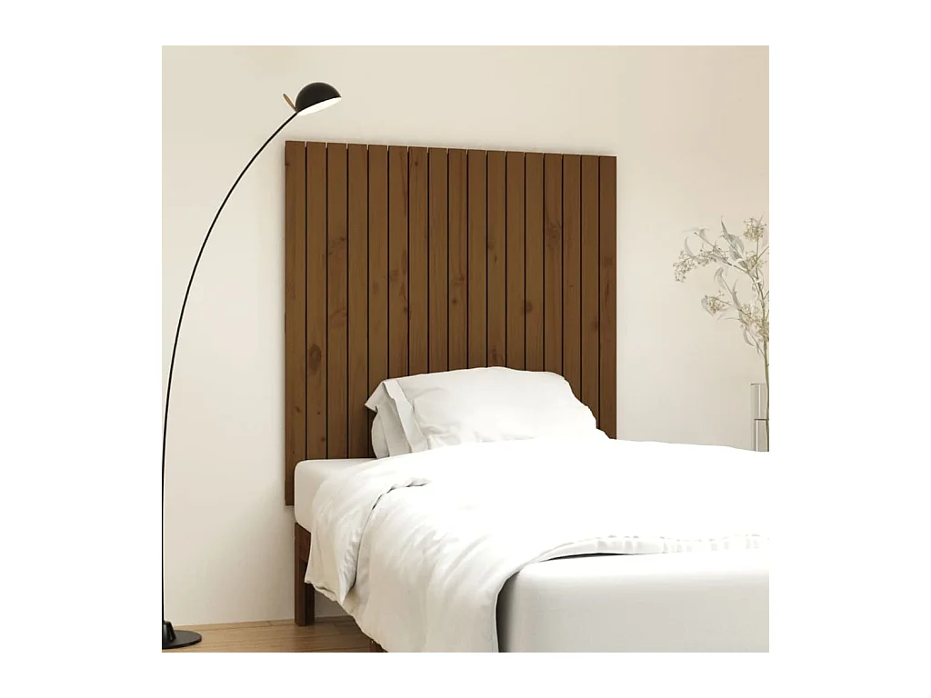 Cabecero de Cama | Cabezal de cama | Mueble de cabecero de pared madera pino marrón miel 108x3x110 cm