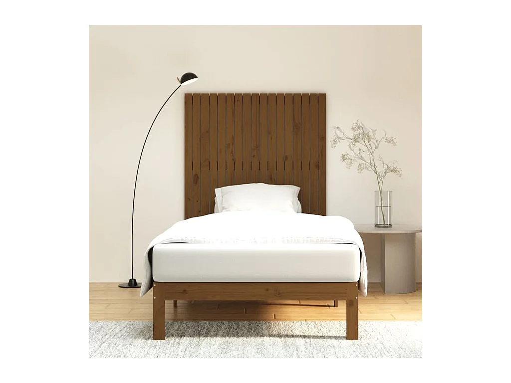 Cabecero de Cama | Cabezal de cama | Mueble de cabecero de pared madera pino marrón miel 108x3x110 cm