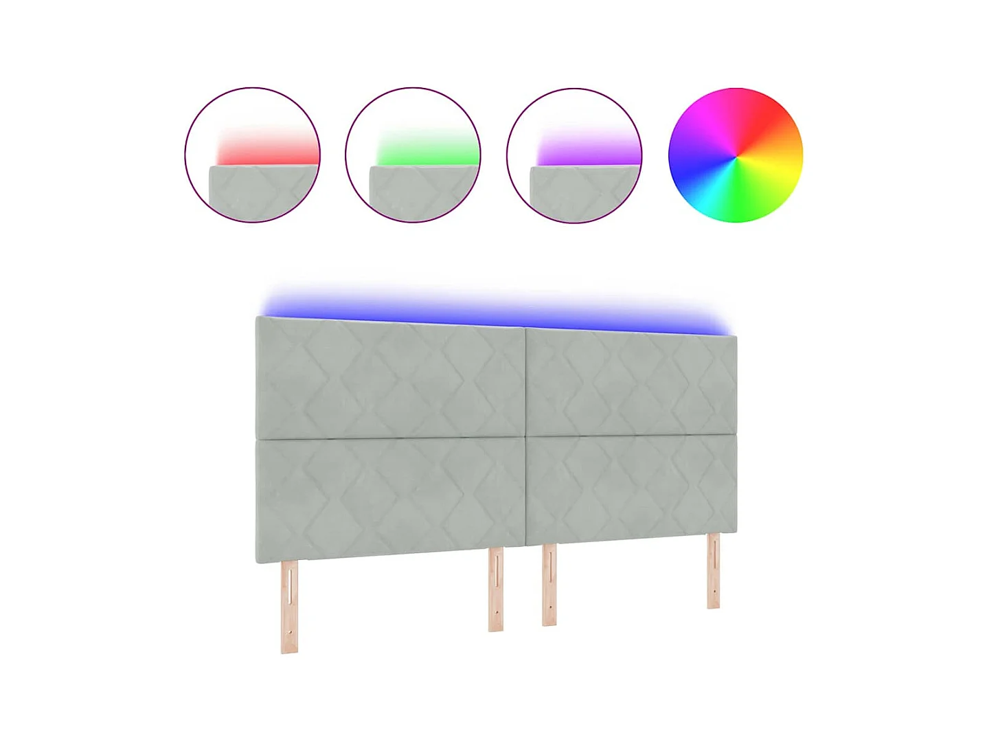 Tête de Lit | Panneau de tête pour lit Moderne LED Geometric Manuel Gris clair 200 cm Velours