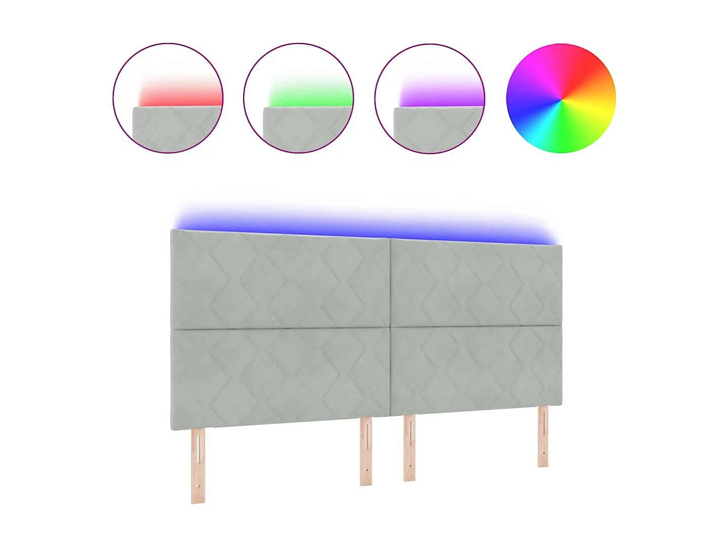 Tête de Lit | Panneau de tête pour lit Moderne LED Geometric Manuel Gris clair 200 cm Velours
