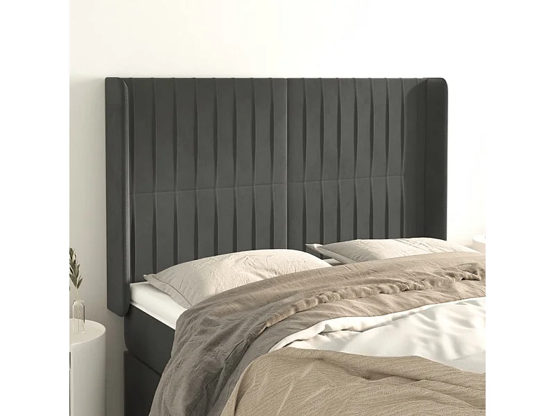 Cabecero | Cabezal de Cama | Mueble cabecero con orejas de terciopelo gris oscuro 147x16x118/128 cm