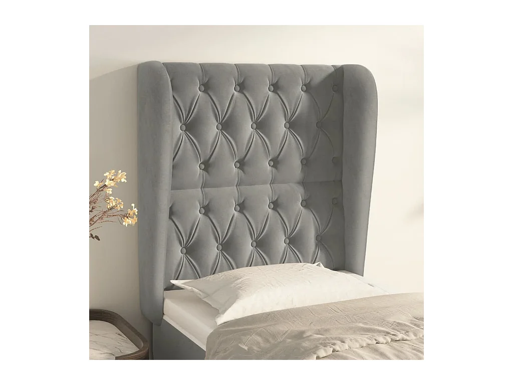 Tête de Lit | Panneau de tête pour lit Moderne avec oreilles Gris clair 83x23x118/128 cm Velours