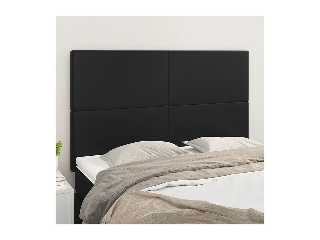 Cabeceros | Cabezal de cama | Mueble de cabecero 4 unidades cuero sintético negro 72x5x78/88 cm