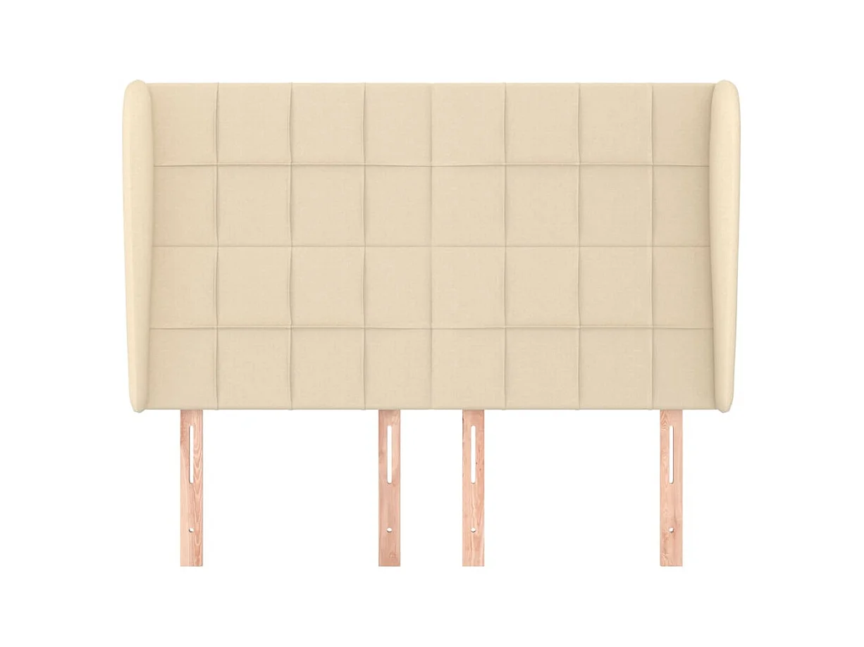 Cabecero | Cabezal de Cama | Mueble cabecero con orejas de tela color crema 147x23x118/128 cm