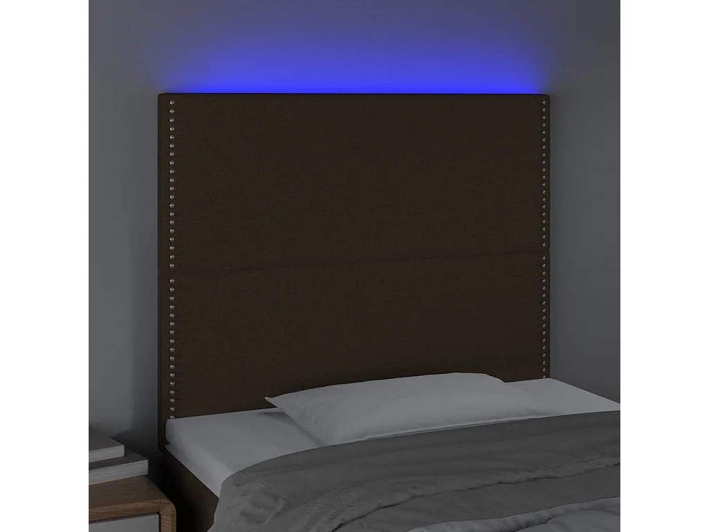 Cabecero | Cabezal de Cama | Mueble cabecero con luces LED tela marrón oscuro 90x5x118/128 cm