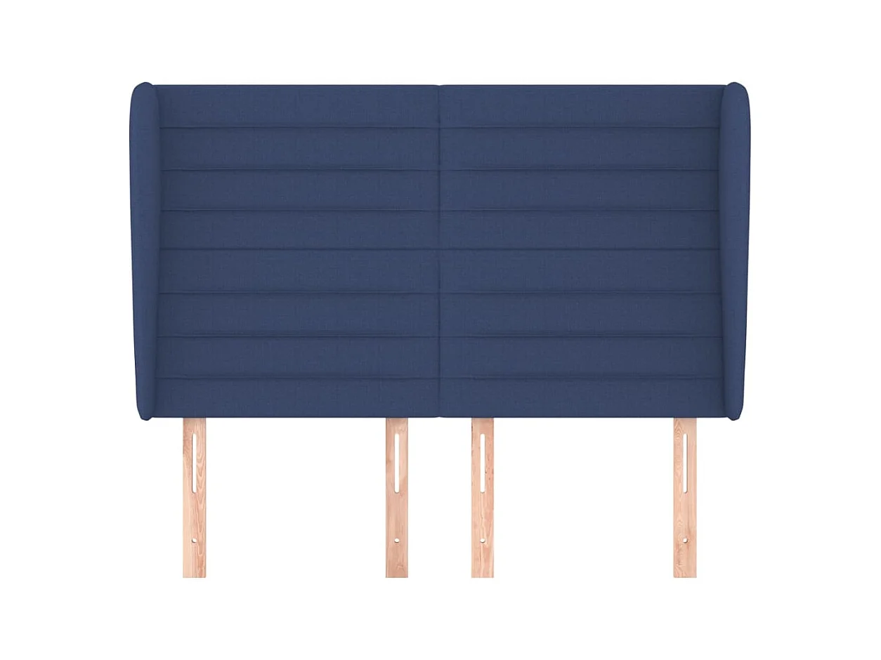 Cabecero | Cabezal de Cama | Mueble cabecero con orejas de tela azul 147x23x118/128 cm