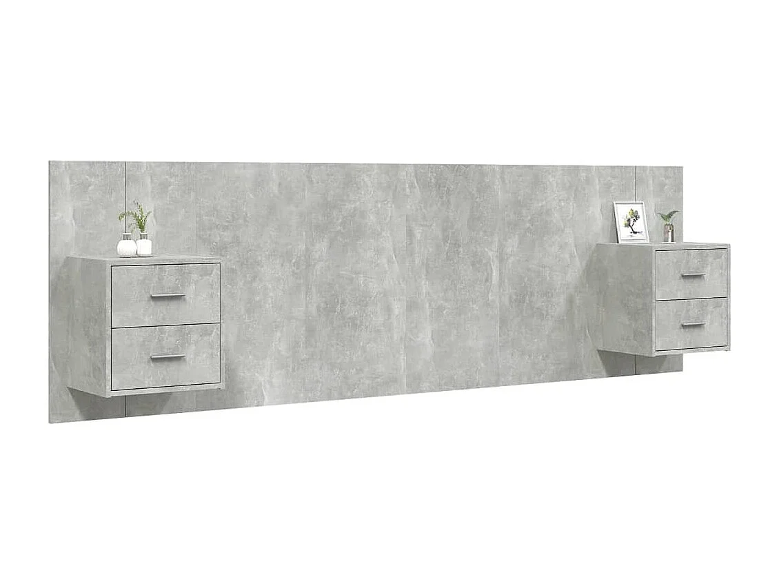 Tête de Lit avec rangement | Tête de lit avec armoires Gris béton Bois d'ingénierie