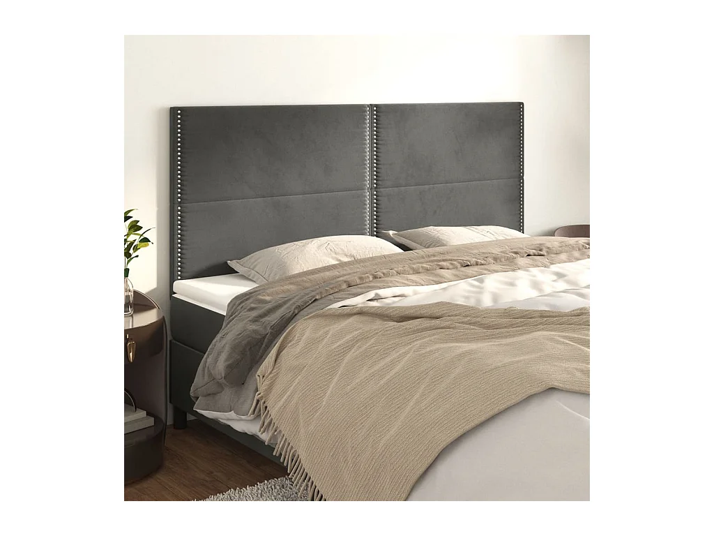 Cabeceros | Cabezal de cama | Mueble de cabecero 4 unidades de terciopelo gris oscuro 90x5x78/88 cm