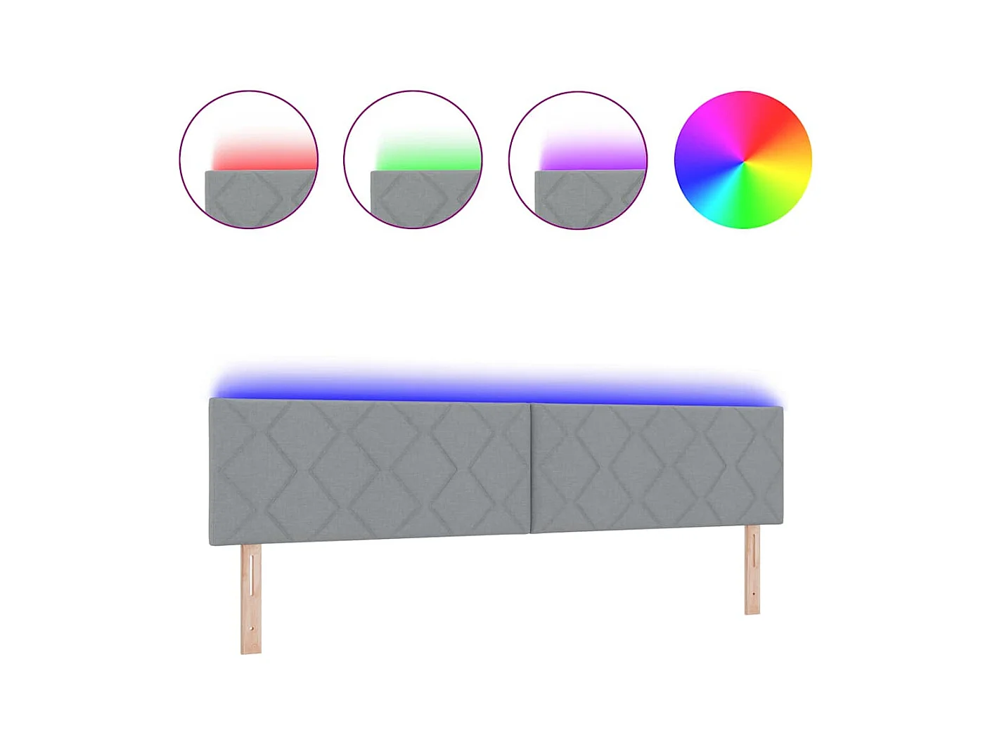 Cabecero | Cabezal de Cama | Mueble cabecero con luces de tiras LED Gris Claro 200 cm tela
