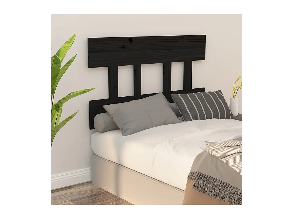Tête de Lit | Panneau de tête pour lit Moderne Noir 78,5x3x81 cm Bois massif de pin