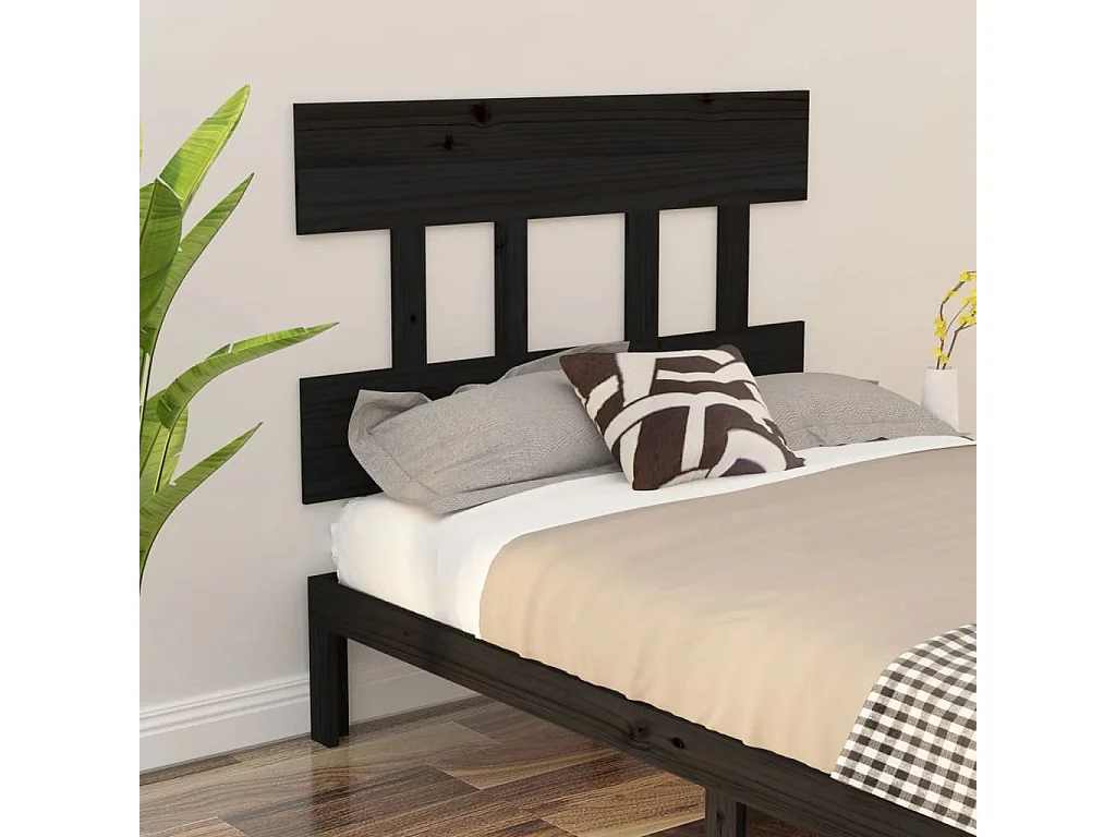 Tête de Lit | Panneau de tête pour lit Moderne Noir 78,5x3x81 cm Bois massif de pin