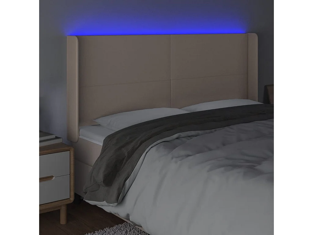 Cabecero | Cabezal de Cama | Mueble cabecero con LED cuero sintético capuchino 203x16x118/128cm
