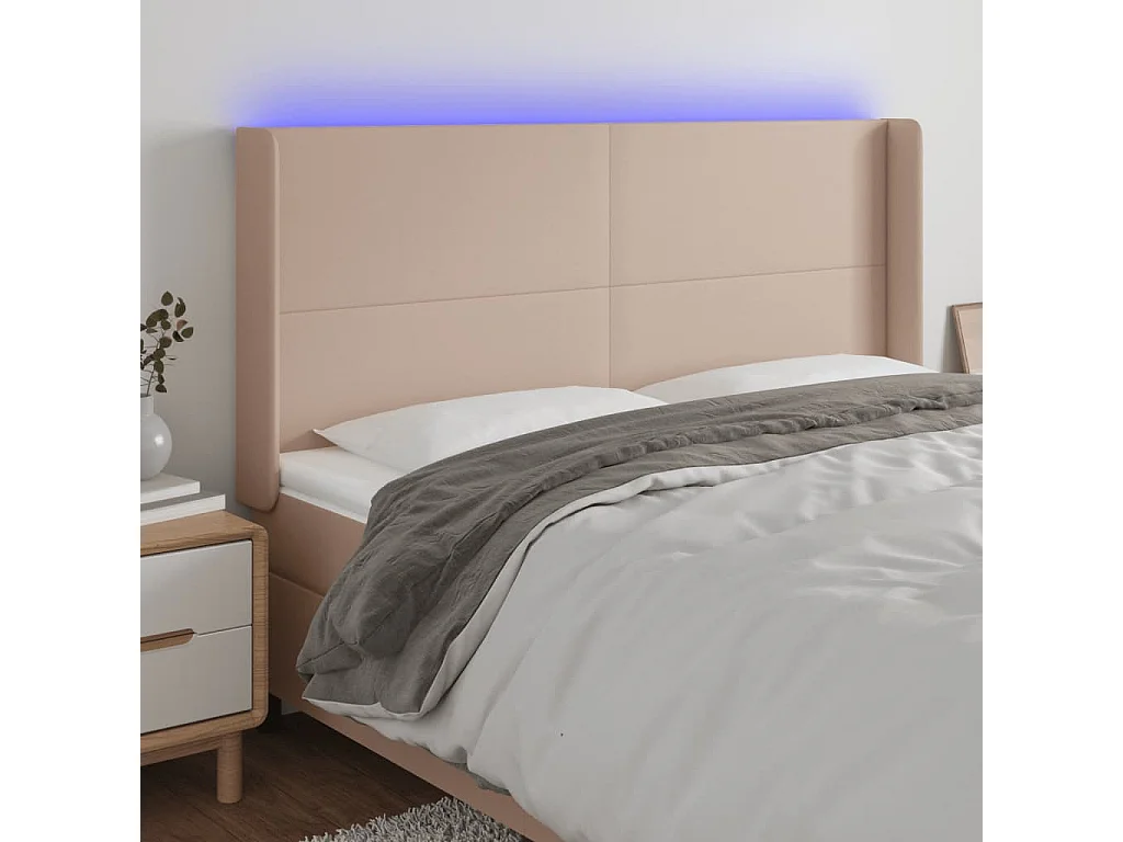 Hoofdbord | Hoofdeinde LED 203x16x118/128 cm kunstleer cappuccinokleurig