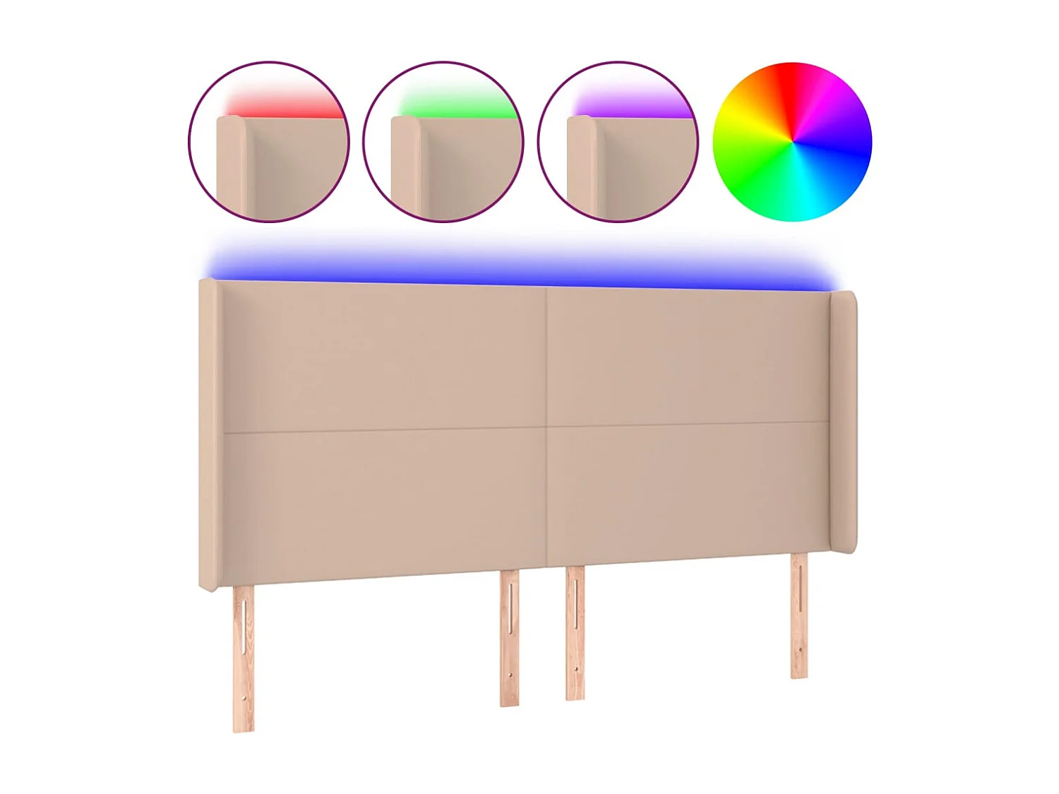 Hoofdbord | Hoofdeinde LED 203x16x118/128 cm kunstleer cappuccinokleurig