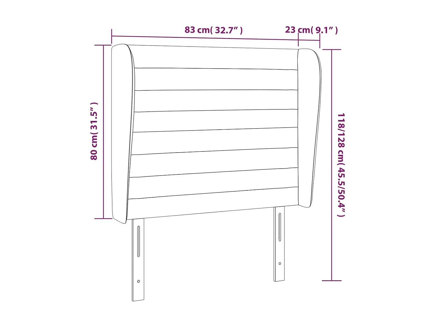 Cabecero | Cabezal de Cama | Mueble cabecero con orejas de tela azul 83x23x118/128 cm