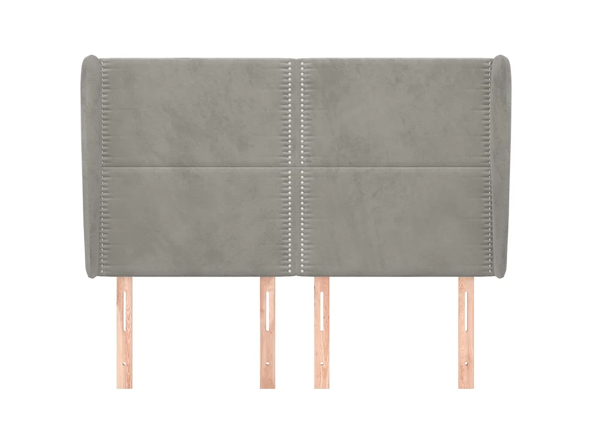 Cabecero | Cabezal de Cama | Mueble cabecero con orejas de terciopelo gris claro 147x23x118/128 cm