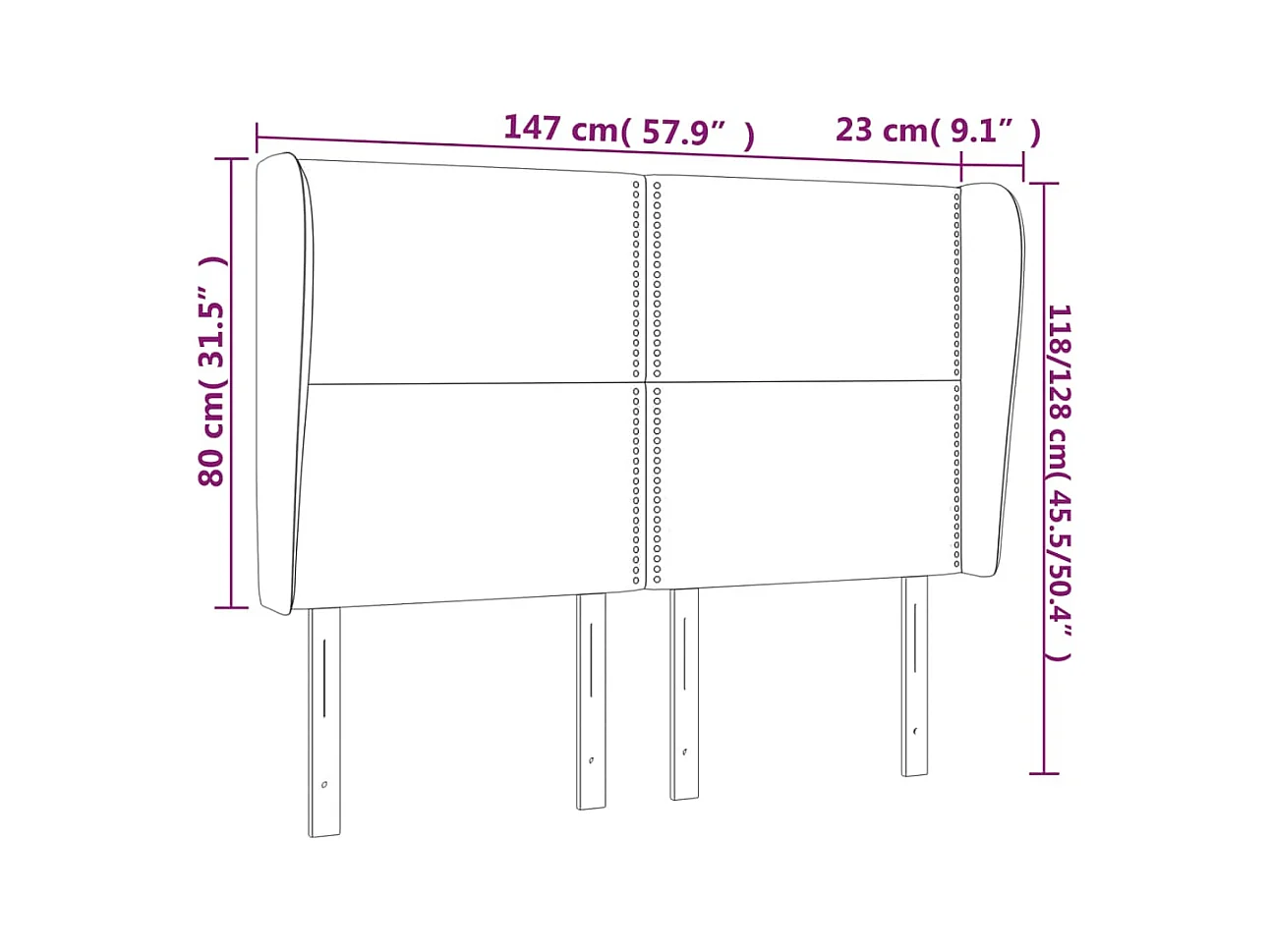 Cabecero | Cabezal de Cama | Mueble cabecero con orejas de terciopelo gris claro 147x23x118/128 cm