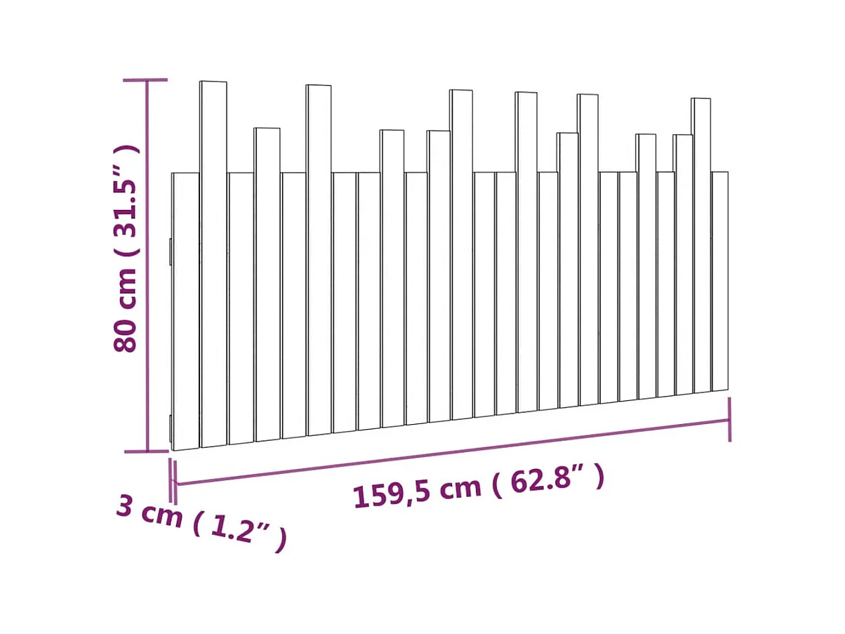 Cabecero de Cama | Cabezal de cama | Mueble de cabecero pared madera maciza pino blanco 159,5x3x80 cm