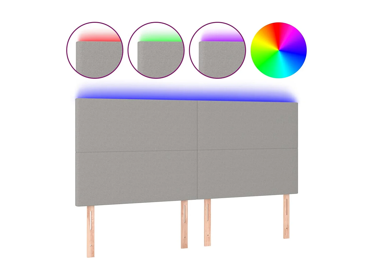 Hoofdbord | Hoofdeinde LED 180x5x118/128 cm stof lichtgrijs