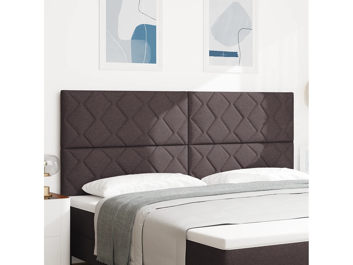 Tête de Lit | Panneau de tête pour lit Moderne avec des lumières à LED Gris clair 200 cm tissu