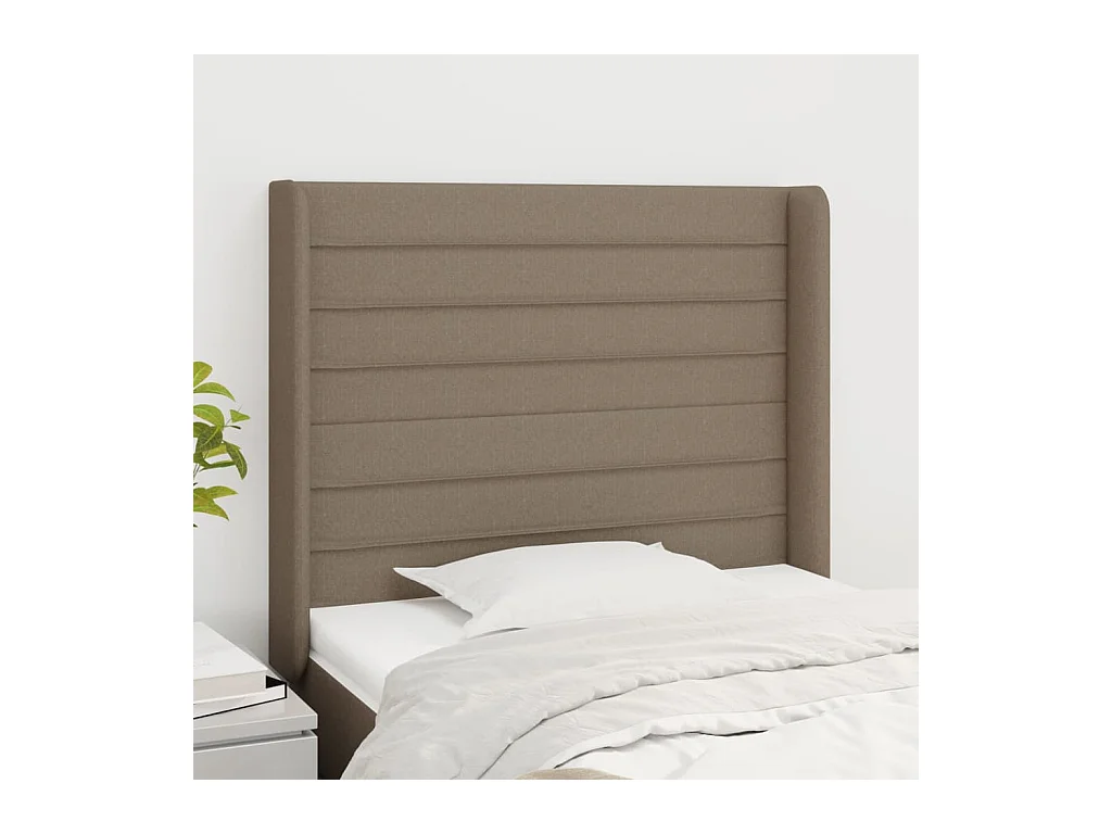 Cabecero | Cabezal de Cama | Mueble cabecero con orejas de tela gris taupe 83x16x118/128 cm