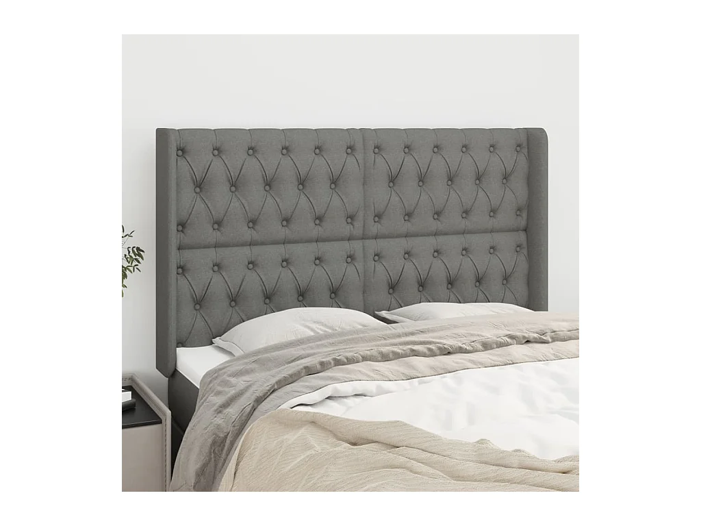 Tête de Lit | Panneau de tête pour lit Moderne avec oreilles Gris foncé 147x16x118/128 cm Tissu