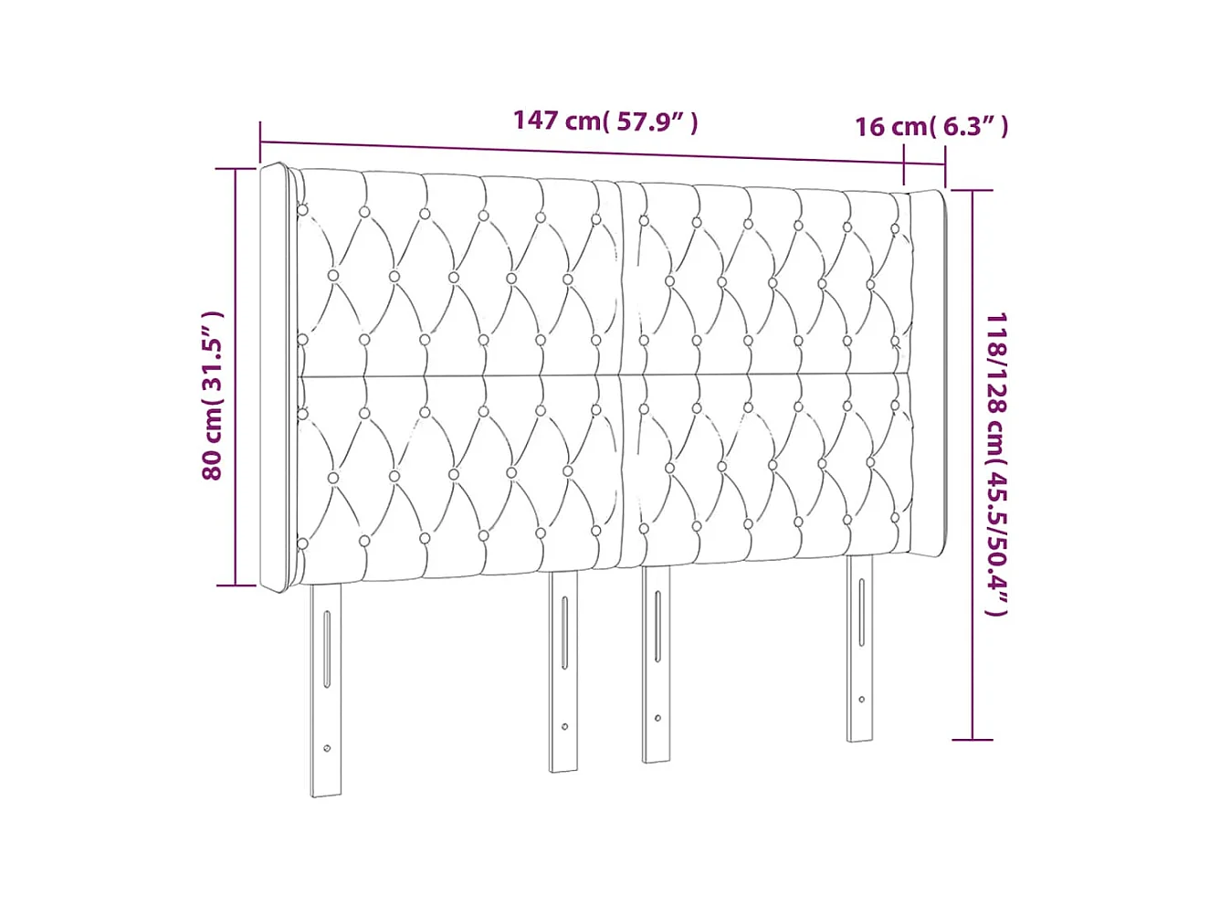 Tête de Lit | Panneau de tête pour lit Moderne avec oreilles Gris foncé 147x16x118/128 cm Tissu