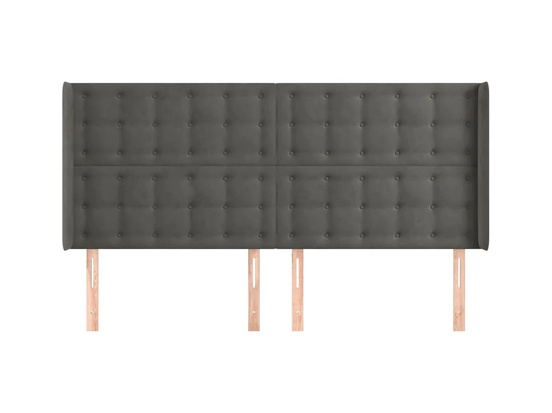 Cabecero | Cabezal de Cama | Mueble cabecero con orejas de terciopelo gris oscuro 163x16x118/128 cm