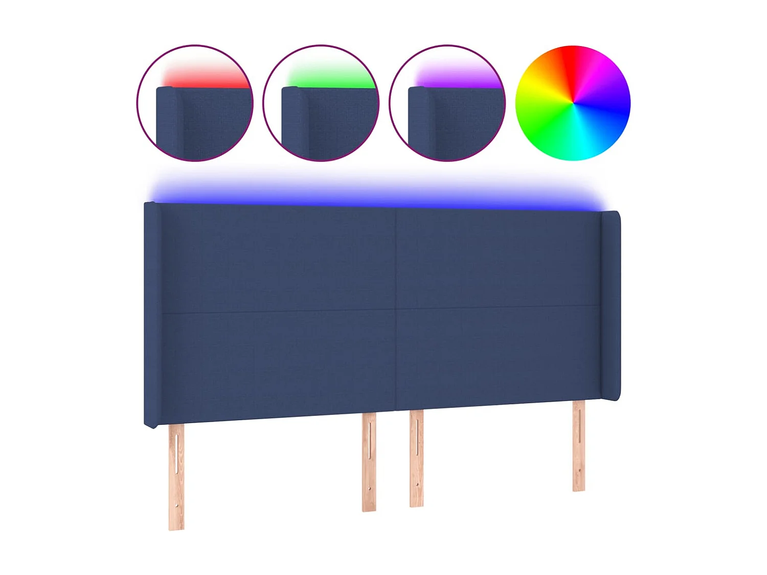 Tête de Lit | Panneau de tête pour lit Moderne à LED Bleu 203x16x118/128 cm Tissu