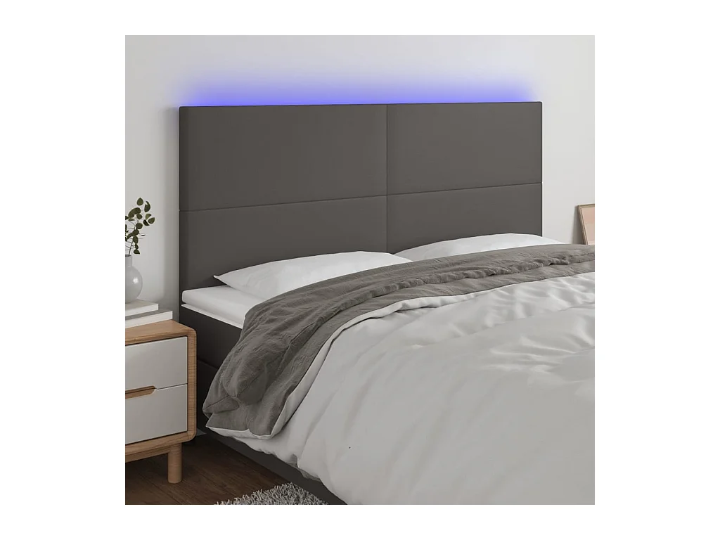 Tête de Lit | Panneau de tête pour lit Moderne à LED Gris 180x5x118/128 cm Similicuir