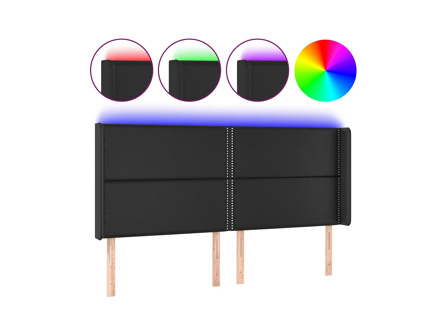 Cabecero | Cabezal de Cama | Mueble cabecero con LED cuero sintético negro 163x16x118/128 cm