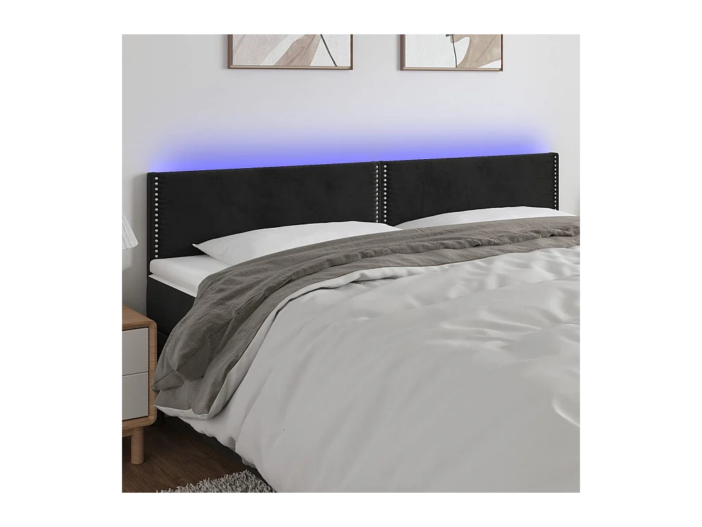 Cabecero | Cabezal de Cama | Mueble cabecero con LED de terciopelo negro 160x5x78/88 cm