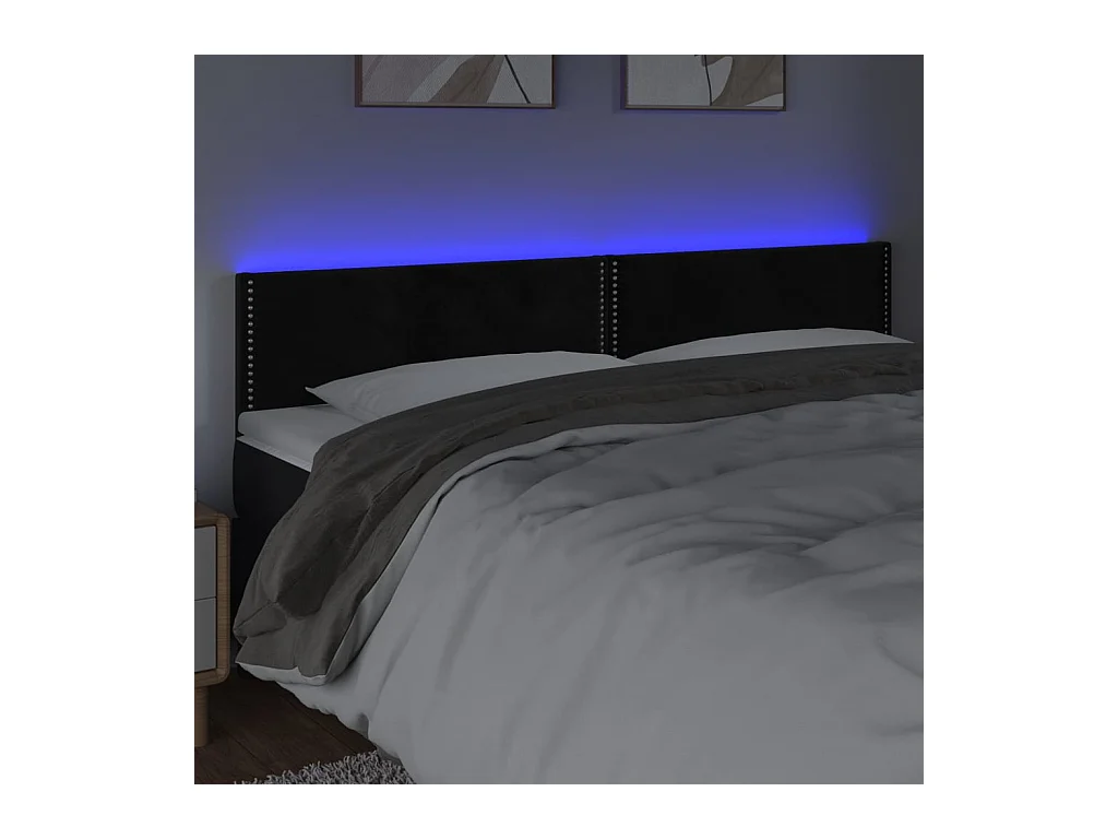 Cabecero | Cabezal de Cama | Mueble cabecero con LED de terciopelo negro 160x5x78/88 cm