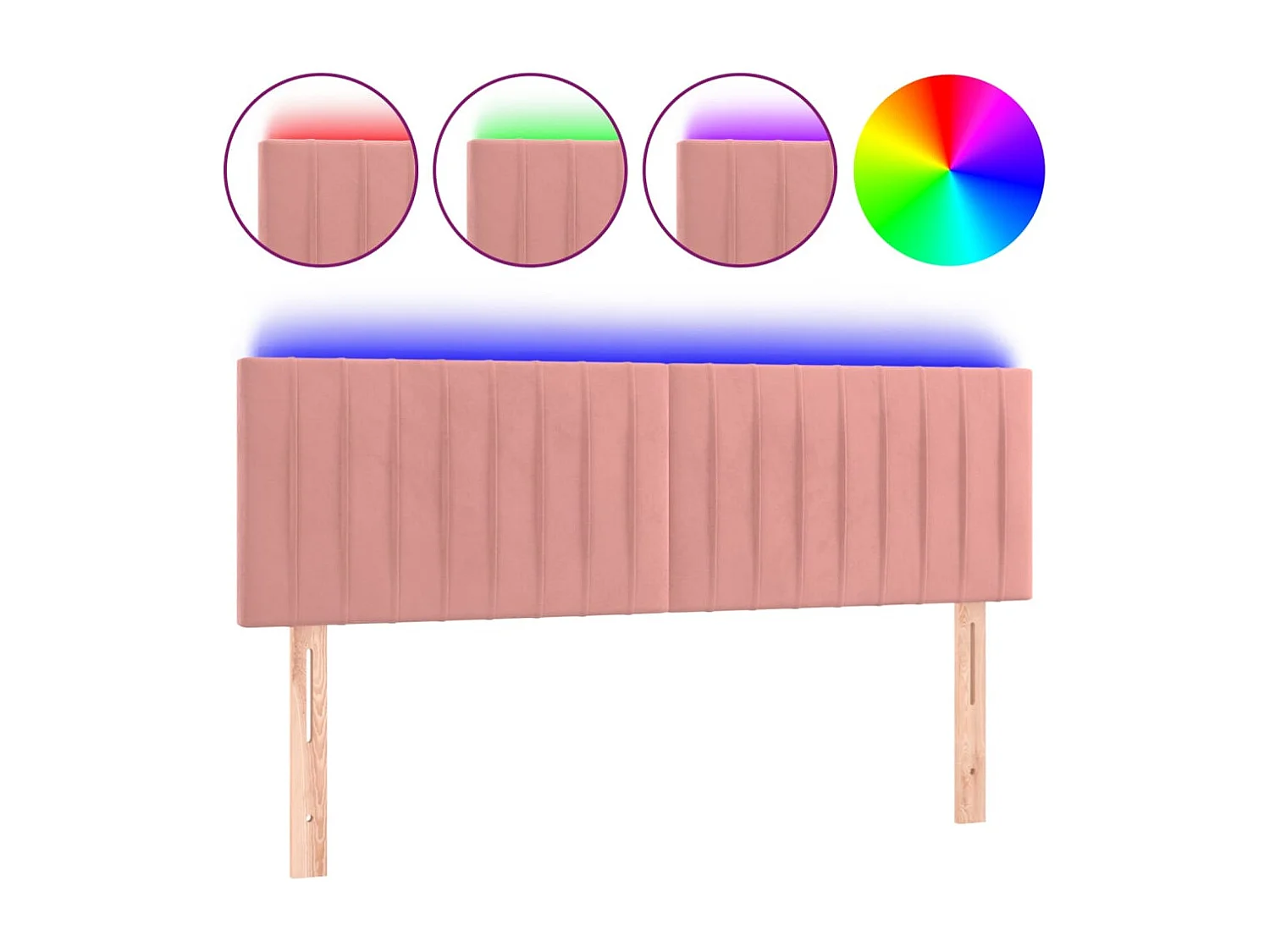 Cabecero | Cabezal de Cama | Mueble cabecero con LED de terciopelo rosa 144x5x78/88 cm