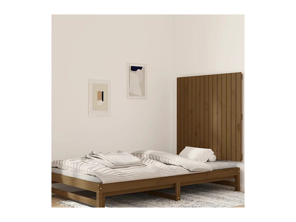 Cabecero cama | Cabezal de cama | Mueble de cabecero pared madera maciza pino marrón miel 95,5x3x90 cm