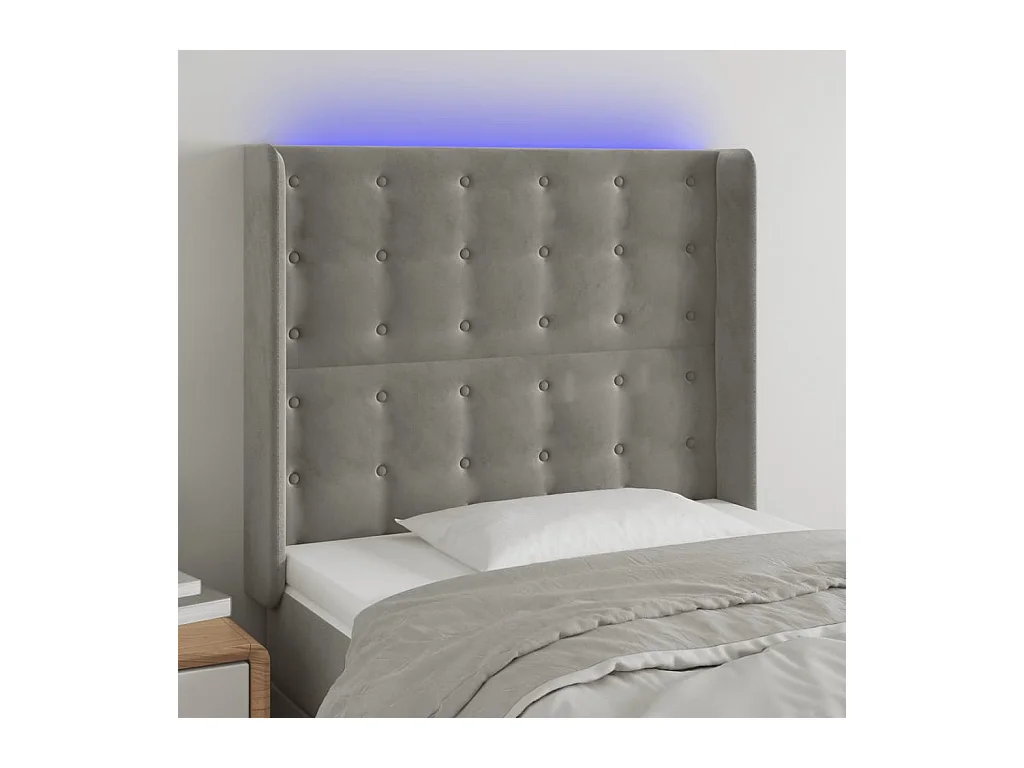 Tête de Lit | Panneau de tête pour lit Moderne à LED Gris clair 83x16x118/128 cm Velours