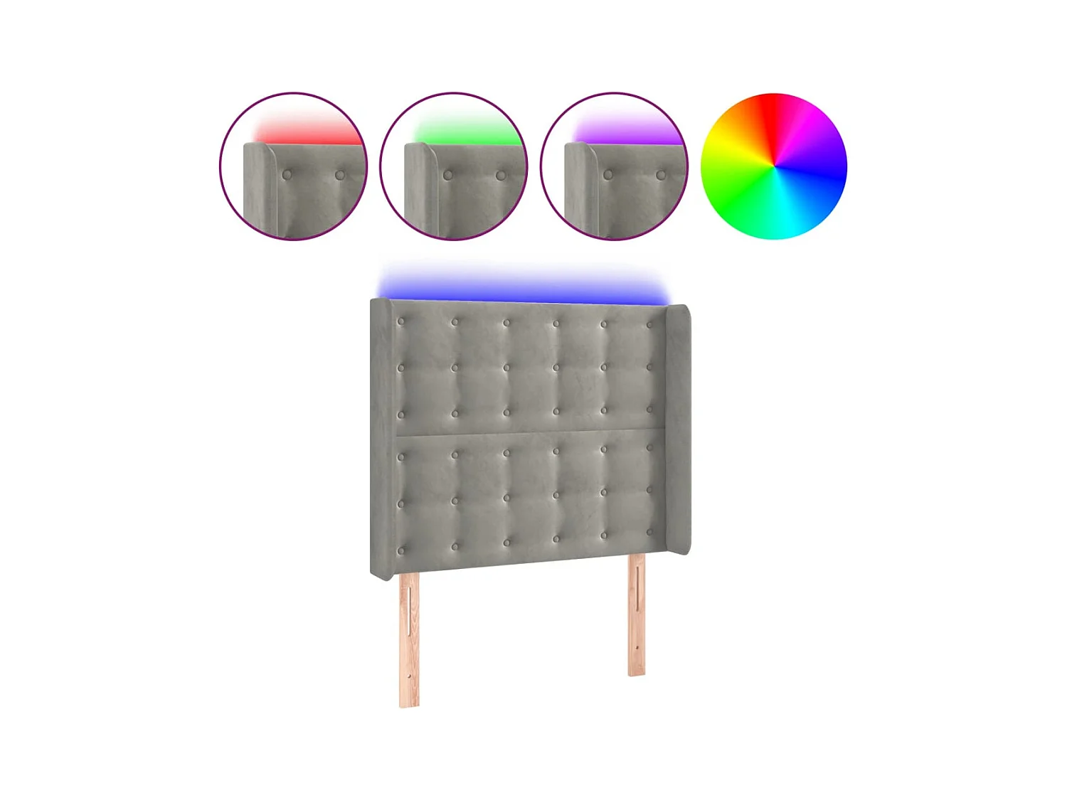 Tête de Lit | Panneau de tête pour lit Moderne à LED Gris clair 83x16x118/128 cm Velours