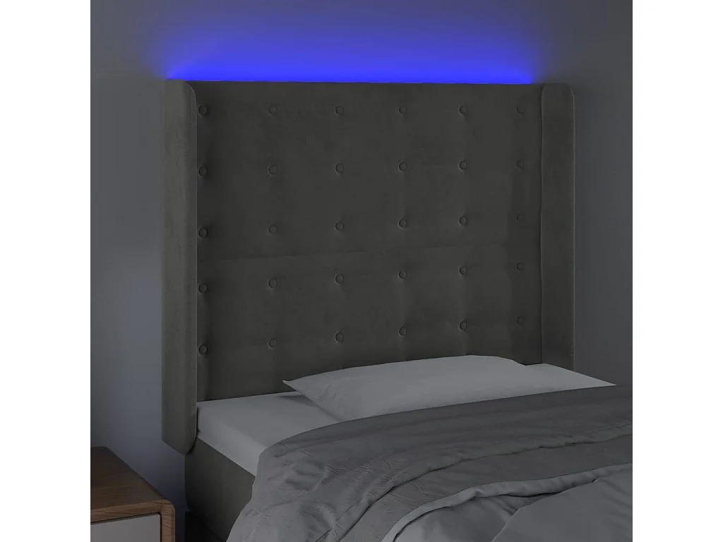 Tête de Lit | Panneau de tête pour lit Moderne à LED Gris clair 83x16x118/128 cm Velours