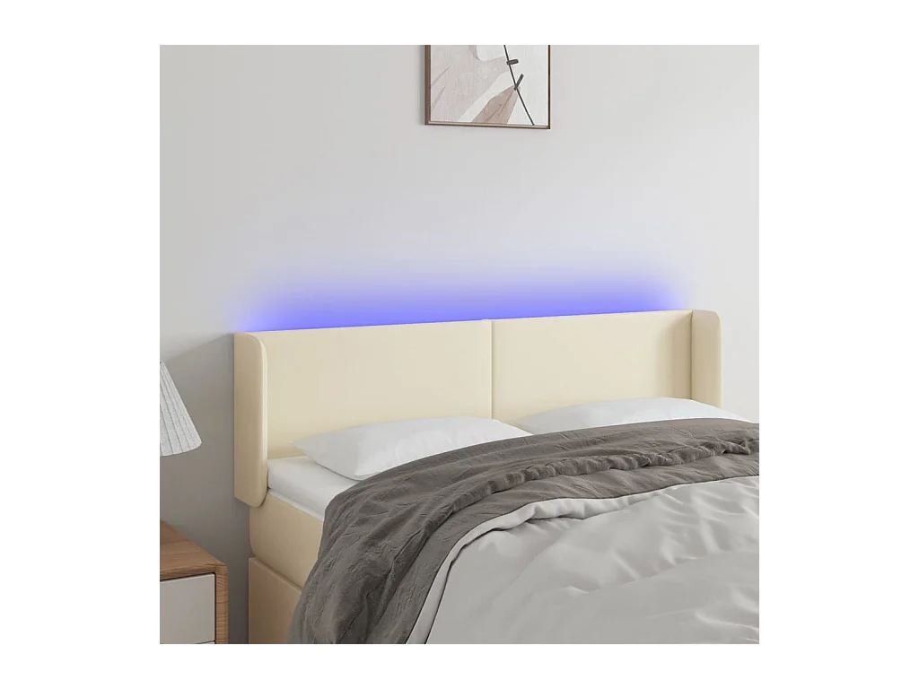 Tête de Lit | Panneau de tête pour lit Moderne à LED Crème 147x16x78/88 cm Similicuir