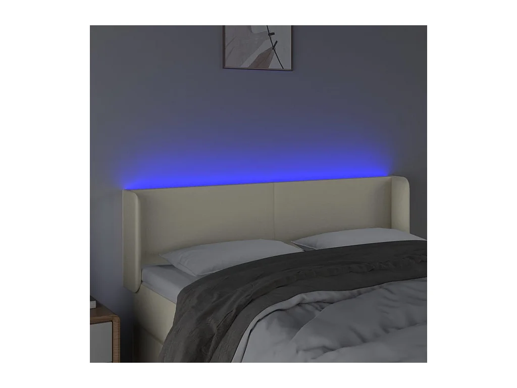 Tête de Lit | Panneau de tête pour lit Moderne à LED Crème 147x16x78/88 cm Similicuir