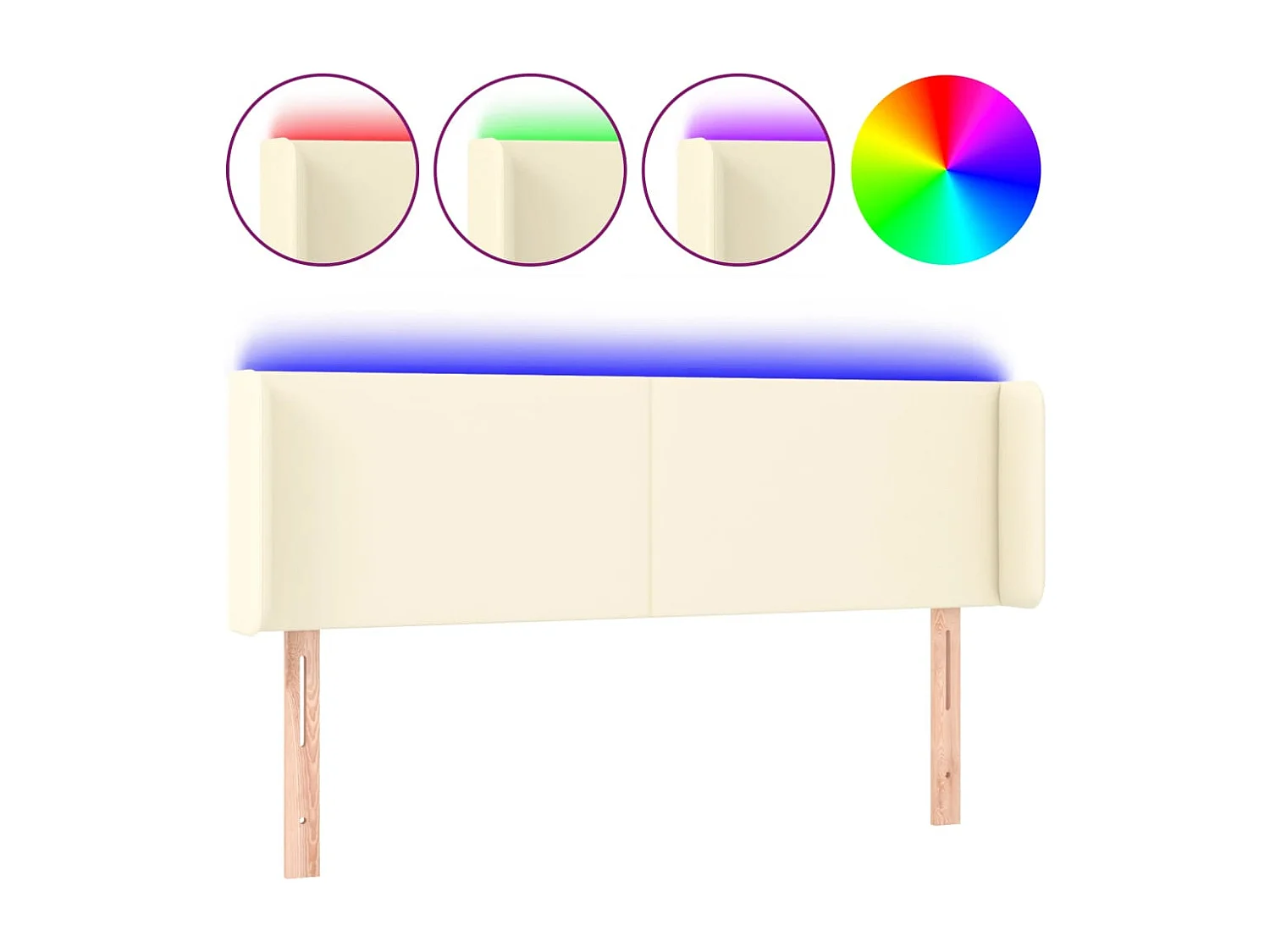 Cabecero | Cabezal de Cama | Mueble cabecero con LED cuero sintético crema 147x16x78/88 cm